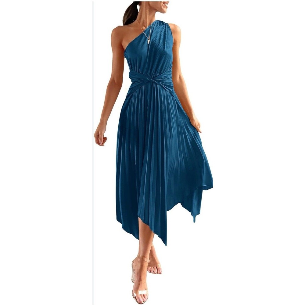 Pretty Garden Off Shoulder Pleated Ocean Blue-S